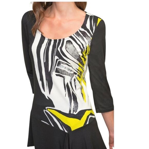 Joseph Ribkoff Abstract Zebra Print Asymmetrical Tunic Top Size 6 - Picture 1 of 9
